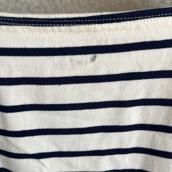 J Crew Striped Pearl Button Shoulder Artist Tee Womens XXS White Navy Blue - Picture 4 of 10